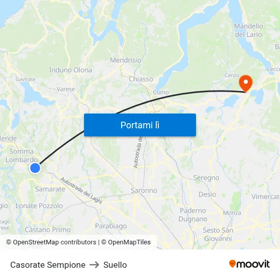 Casorate Sempione to Suello map