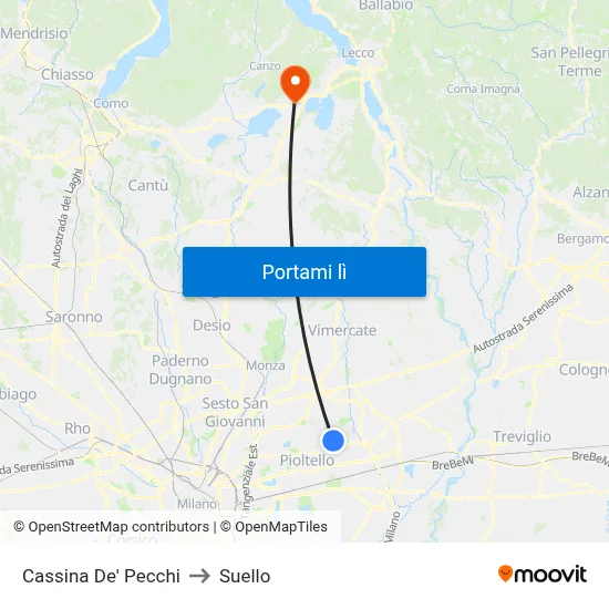 Cassina De' Pecchi to Suello map