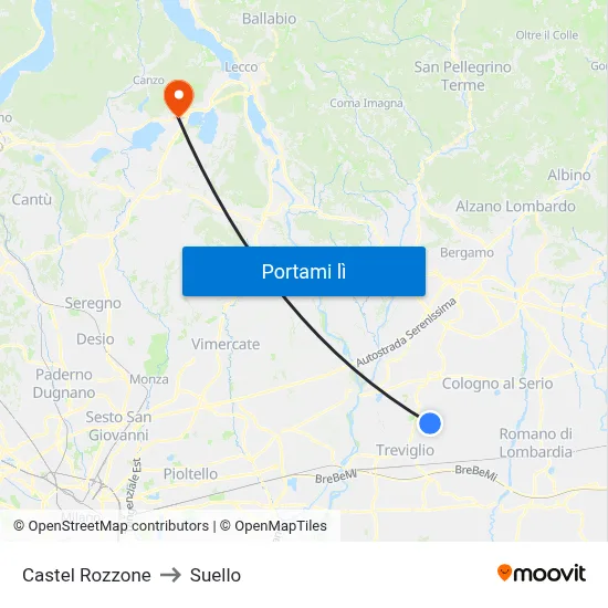 Castel Rozzone to Suello map