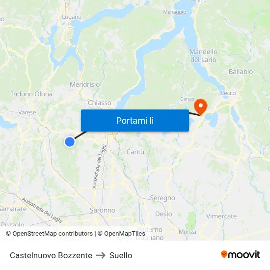 Castelnuovo Bozzente to Suello map