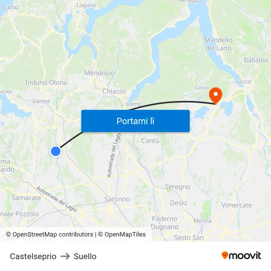 Castelseprio to Suello map