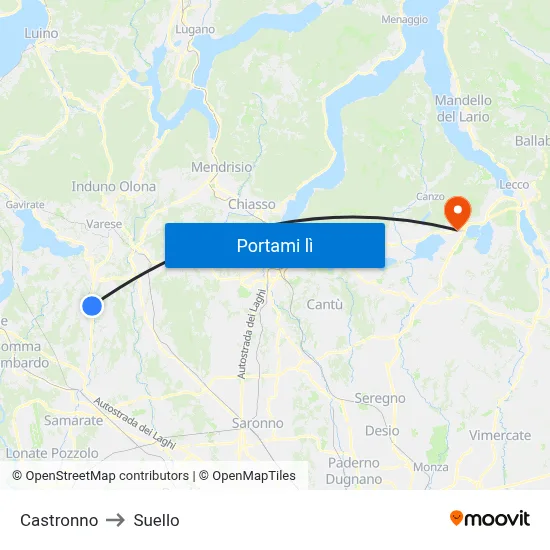 Castronno to Suello map
