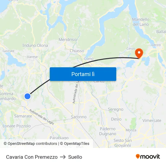 Cavaria Con Premezzo to Suello map