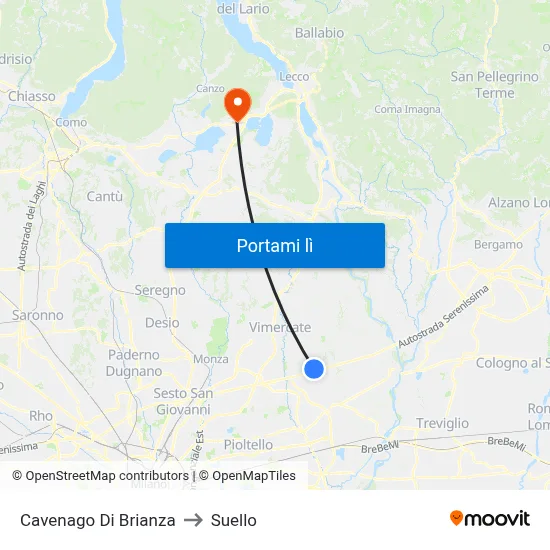 Cavenago Di Brianza to Suello map