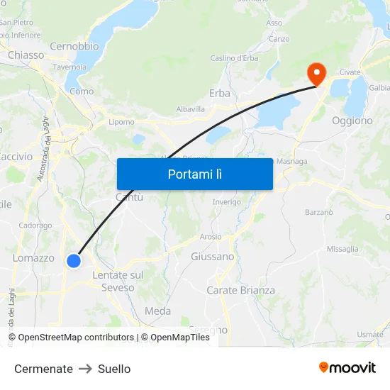 Cermenate to Suello map