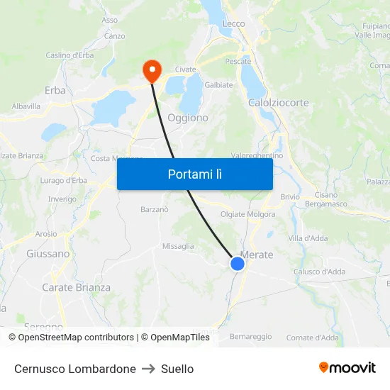 Cernusco Lombardone to Suello map