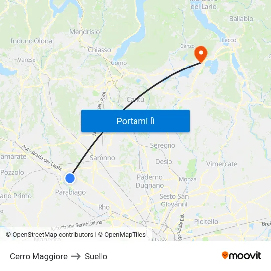 Cerro Maggiore to Suello map