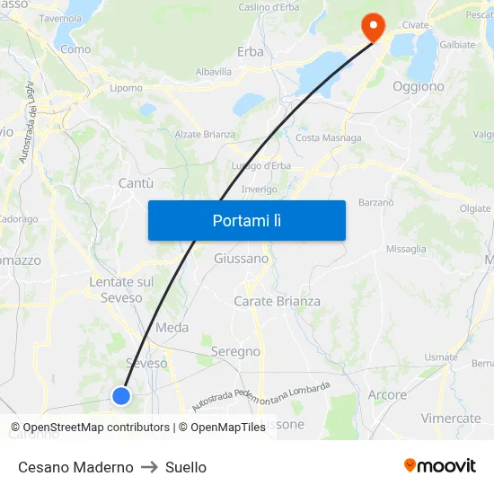 Cesano Maderno to Suello map