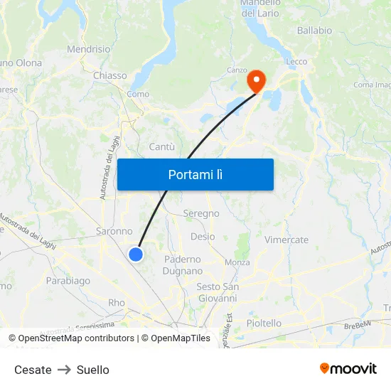 Cesate to Suello map