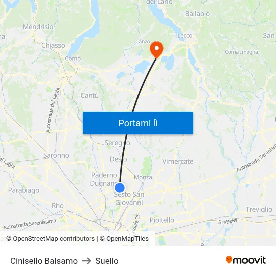 Cinisello Balsamo to Suello map