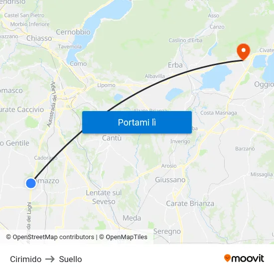 Cirimido to Suello map