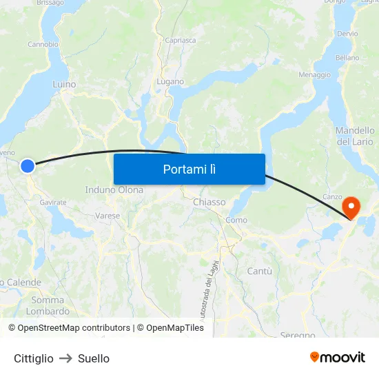 Cittiglio to Suello map