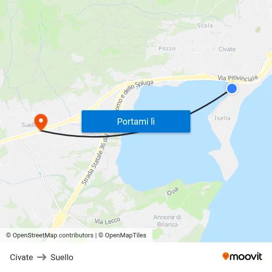 Civate to Suello map