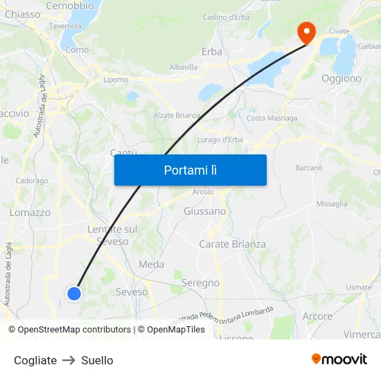 Cogliate to Suello map