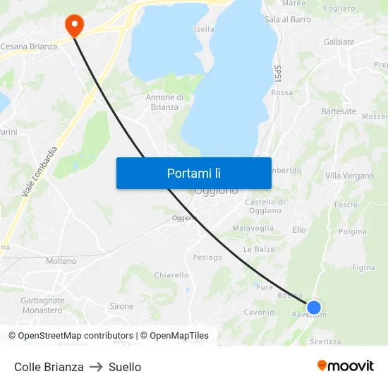 Colle Brianza to Suello map
