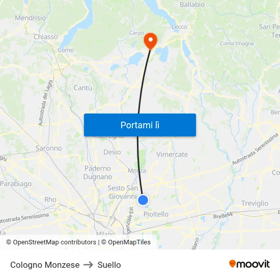 Cologno Monzese to Suello map