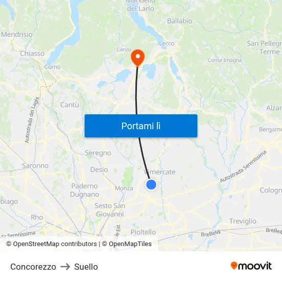 Concorezzo to Suello map
