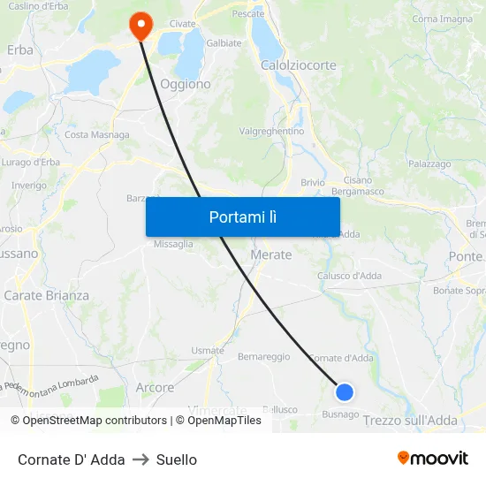 Cornate D' Adda to Suello map