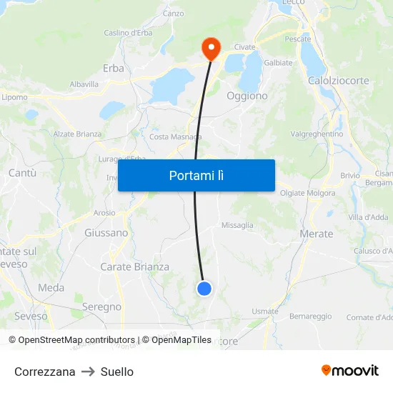 Correzzana to Suello map