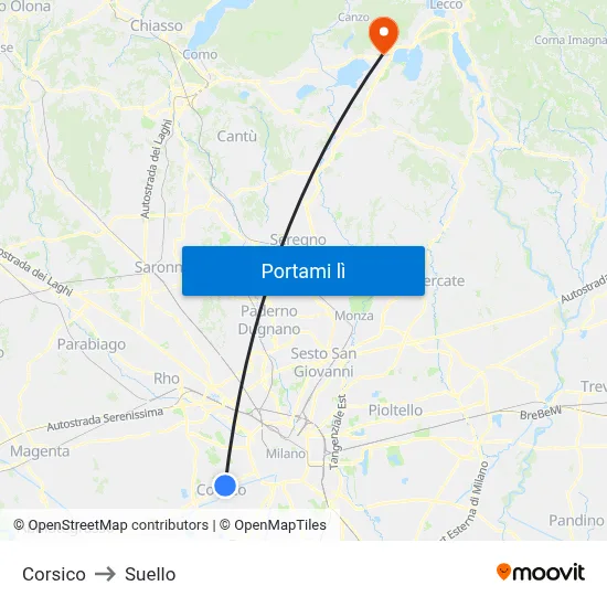 Corsico to Suello map