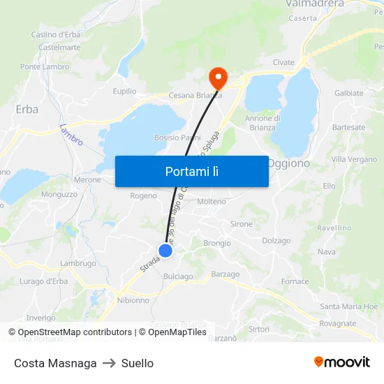 Costa Masnaga to Suello map