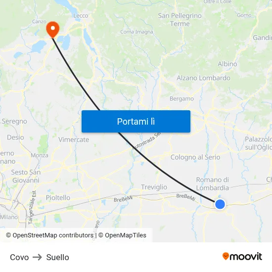 Covo to Suello map