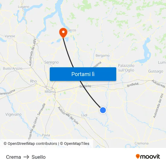 Crema to Suello map