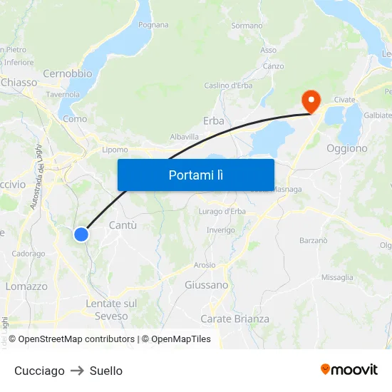 Cucciago to Suello map
