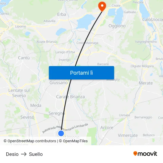 Desio to Suello map