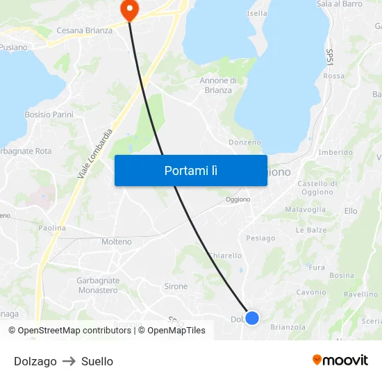 Dolzago to Suello map