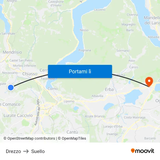 Drezzo to Suello map