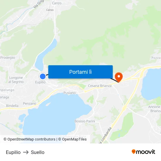 Eupilio to Suello map