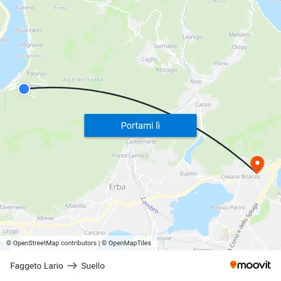 Faggeto Lario to Suello map