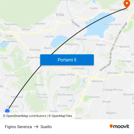 Figino Serenza to Suello map