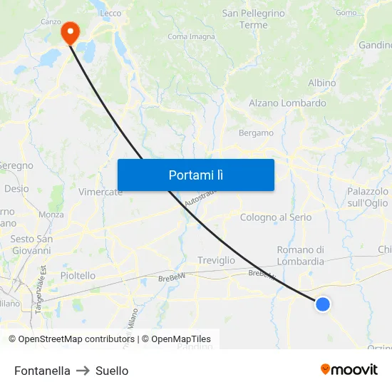 Fontanella to Suello map