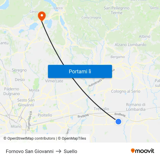 Fornovo San Giovanni to Suello map
