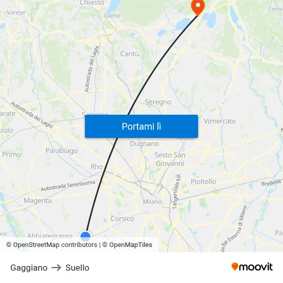 Gaggiano to Suello map