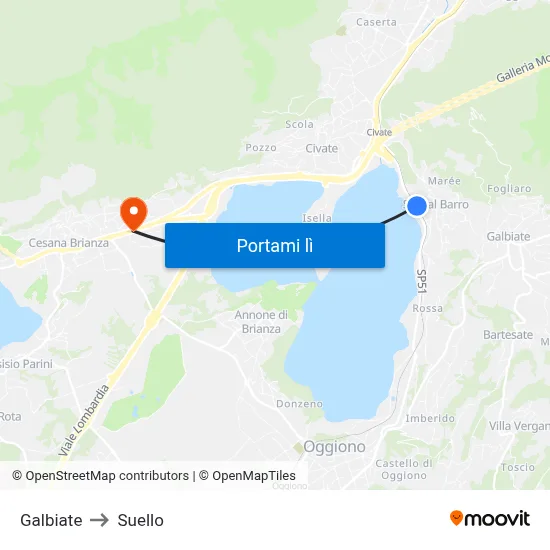 Galbiate to Suello map