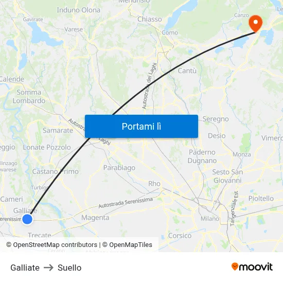 Galliate to Suello map