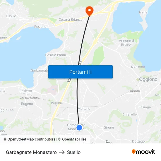 Garbagnate Monastero to Suello map