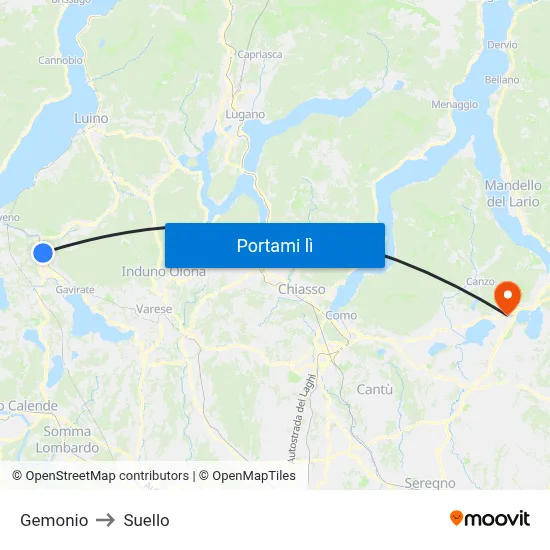 Gemonio to Suello map