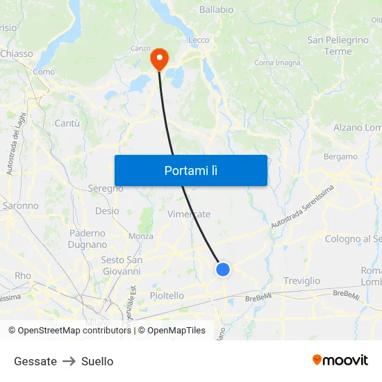 Gessate to Suello map