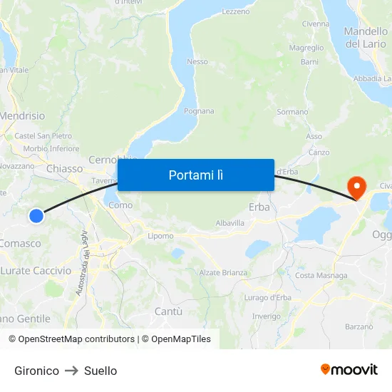 Gironico to Suello map