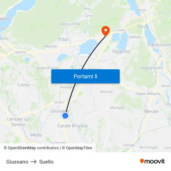 Giussano to Suello map