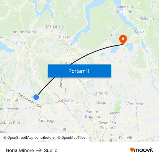 Gorla Minore to Suello map
