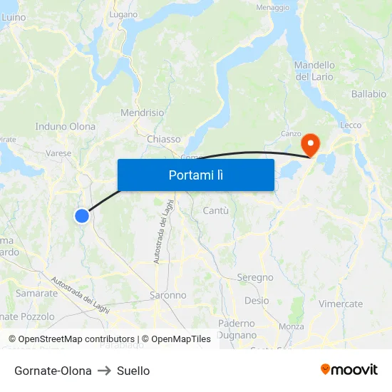Gornate-Olona to Suello map