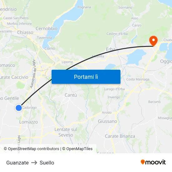 Guanzate to Suello map