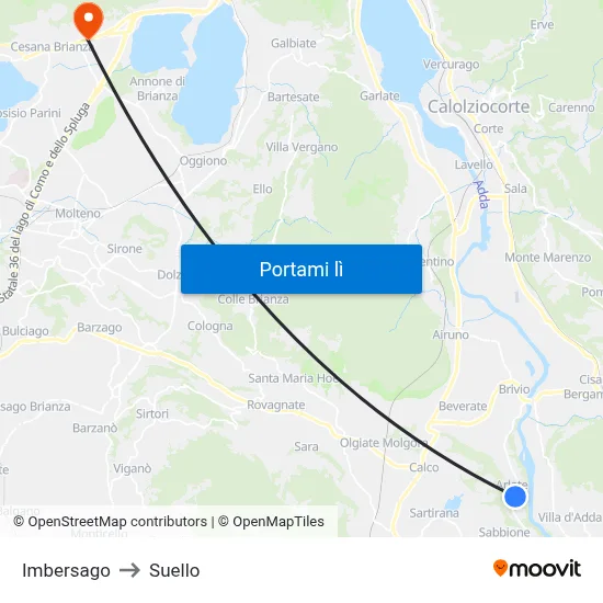 Imbersago to Suello map