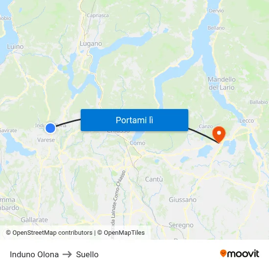 Induno Olona to Suello map