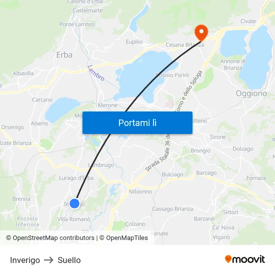 Inverigo to Suello map